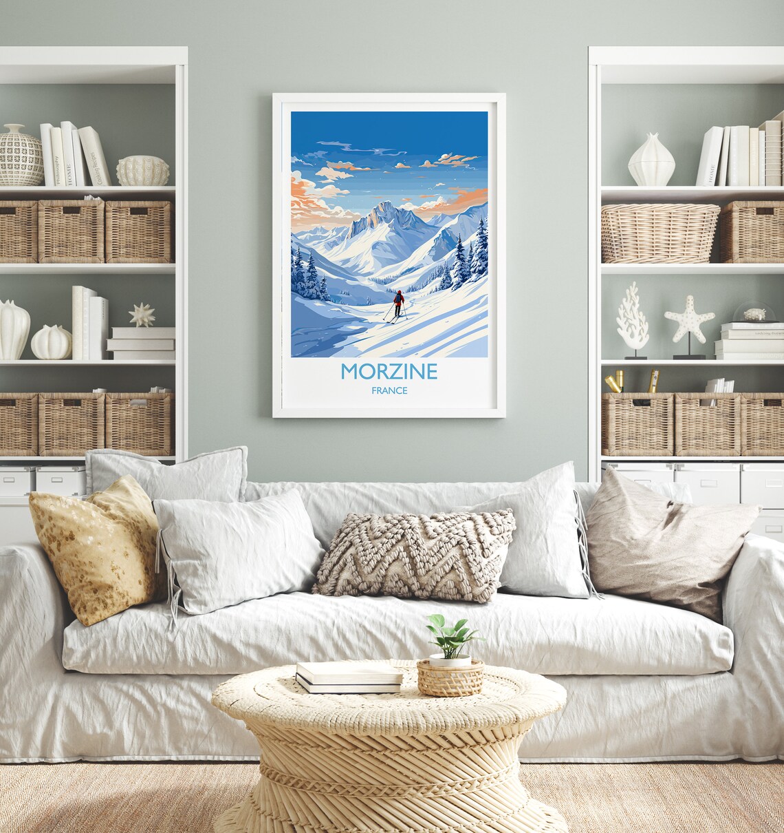 Morzine France Skier Snowy Peak Sunset Alpine Ski Resort Travel Poster - Image 4