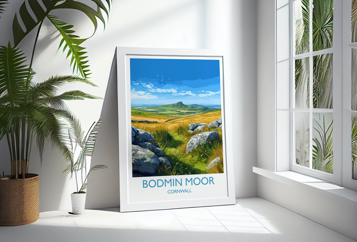 Bodmin Moor Cornwall Granite Boulders Golden Grass Hills Travel Poster - Image 3