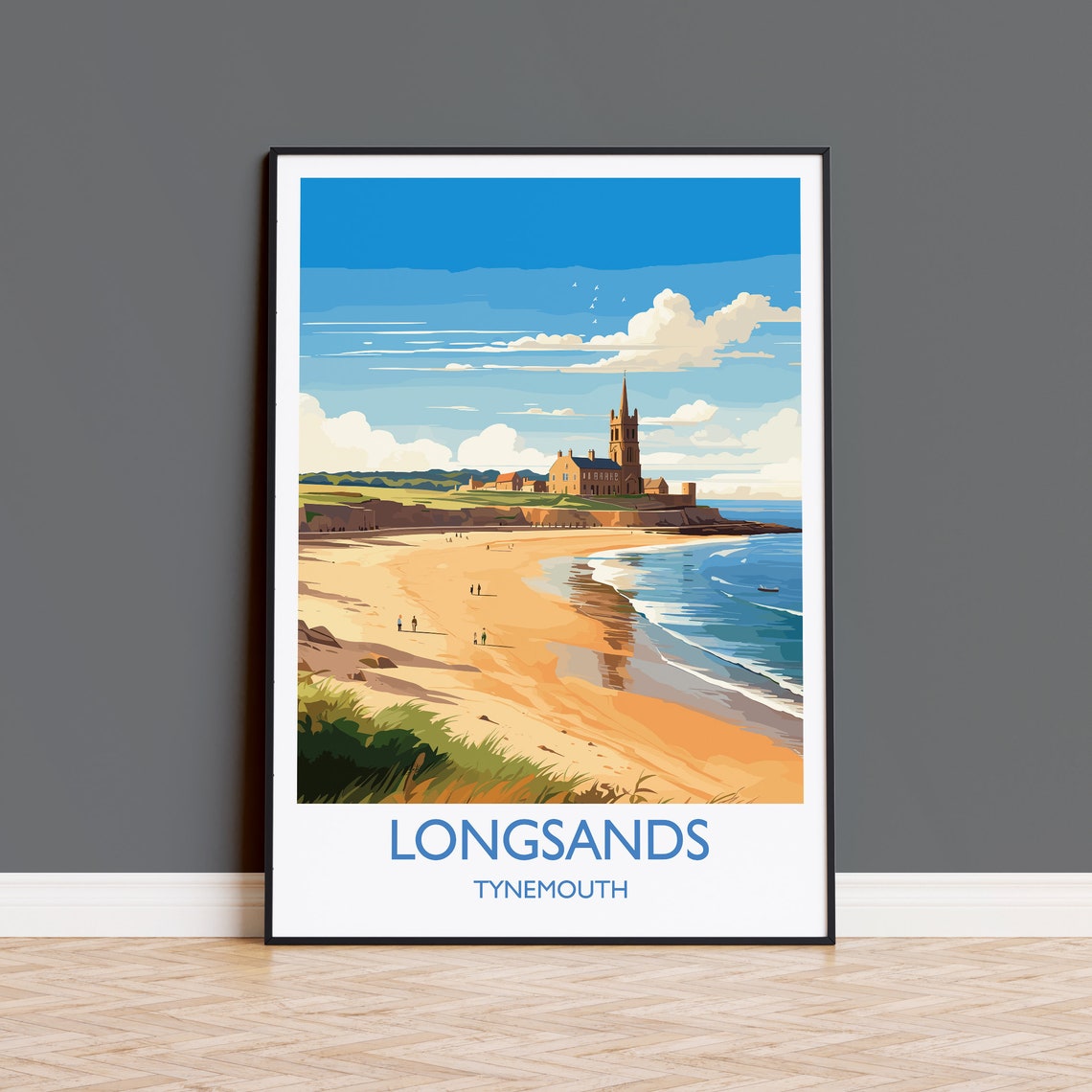 Longsands Tynemouth Beach Church Cliff Coastal Travel Poster