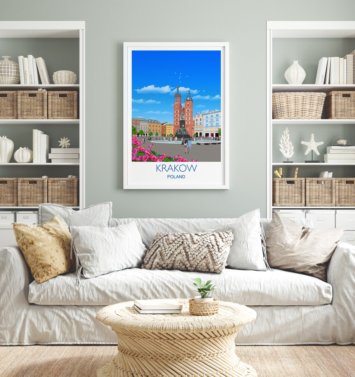 Krakow Poland Historic Square Church Towers City Skyline Art Poster - Image 4