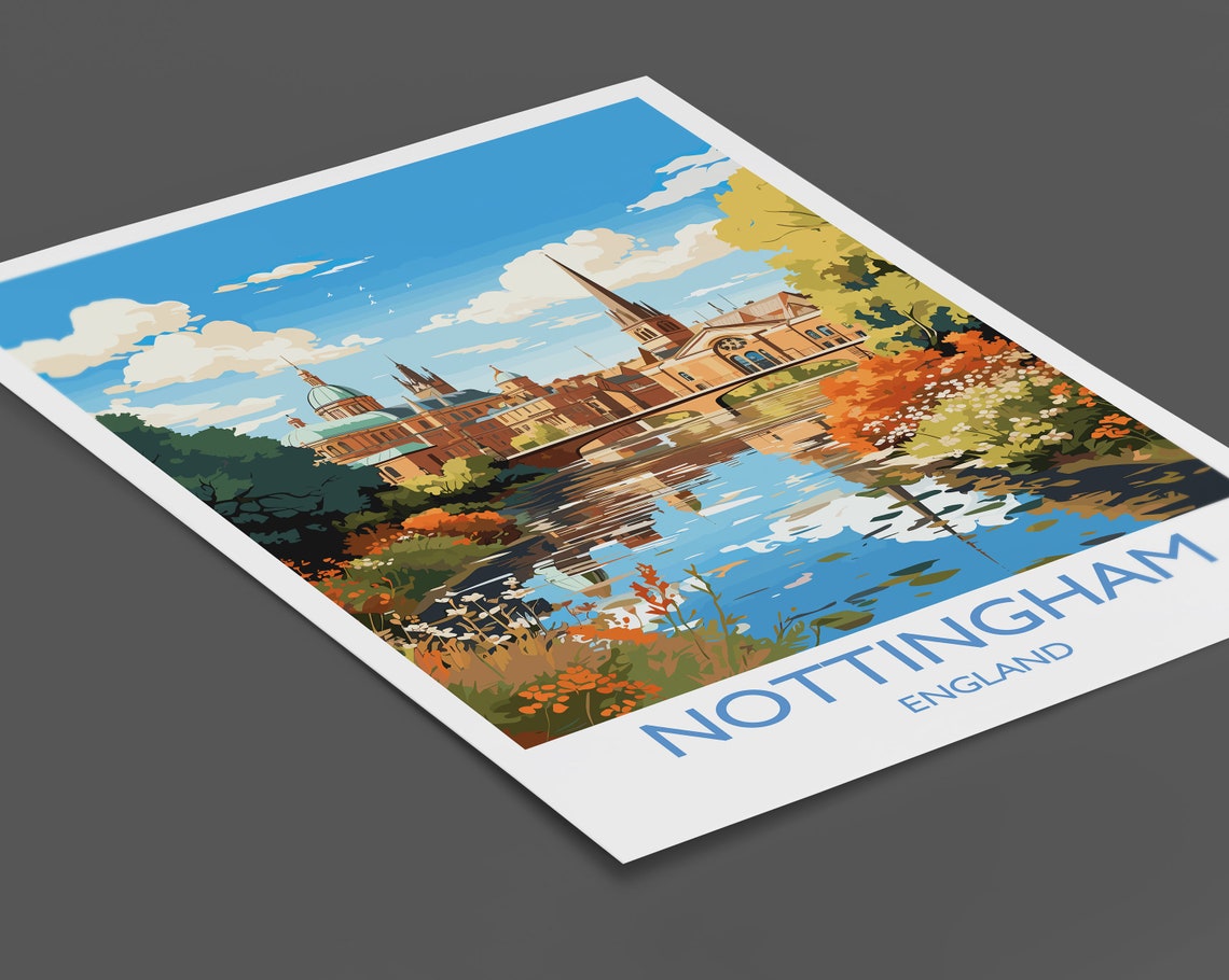 Nottingham Travel Poster Wall Art Travel Print Of Nottingham Nottinghamshire England English City Lovers Gift Nottingham Art - Image 2