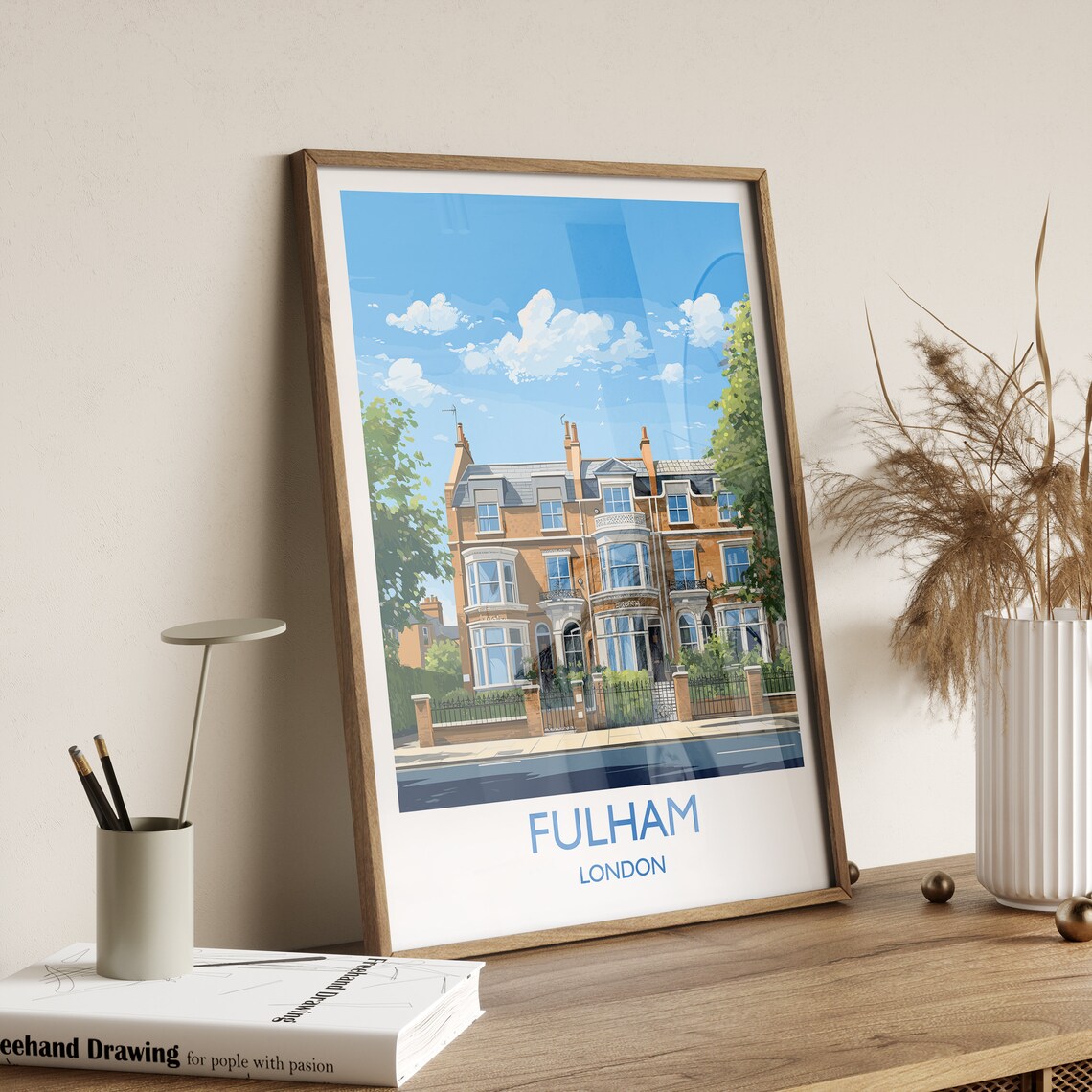 Fulham London Victorian Terraced Houses Street Scene Travel Poster - Image 3