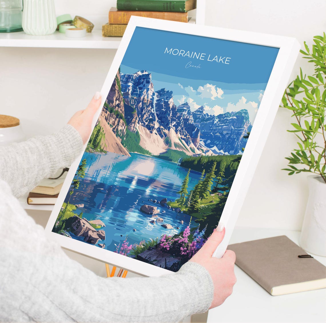 Moraine Lake Canada Mountain Reflection Top Lettering Travel Poster - Image 3