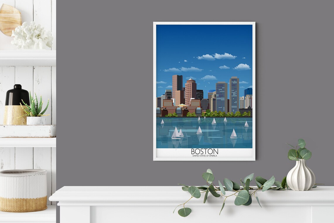 Boston Skyline Sailboats on Harbor Daytime City Travel Poster - Image 2