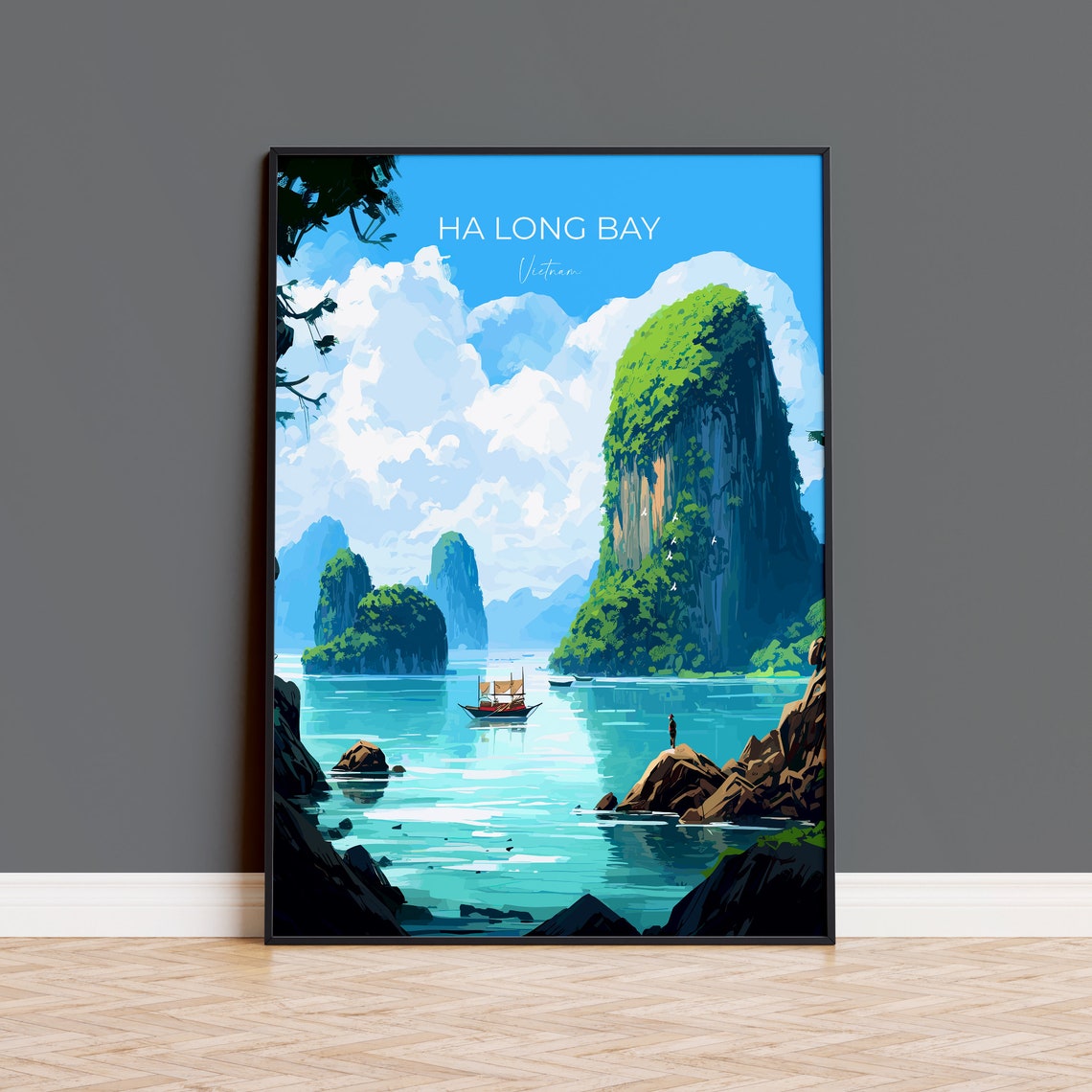 Ha Long Bay Limestone Karsts Vietnam Junk Boat Turquoise Poster