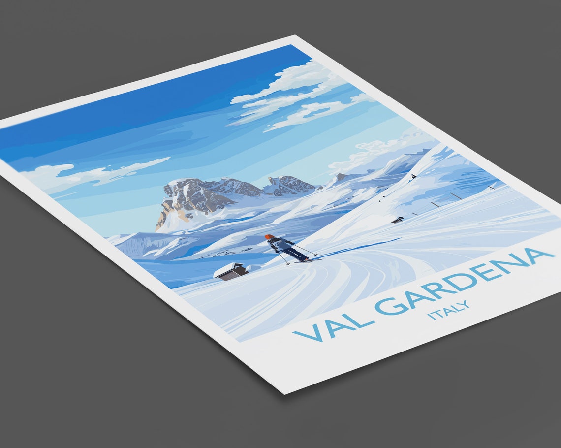 Val Gardena Italy Ski Resort Dolomite Peaks Snowy Trail Poster - Image 2