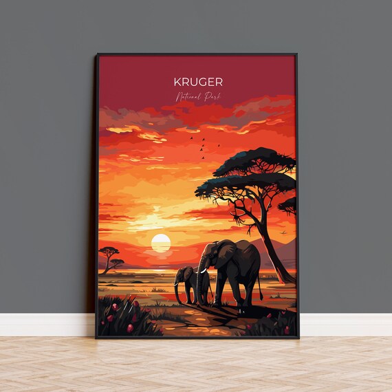Kruger Travel Print Travel Poster Of Kruger Kruger Sunset Art Lovers Gift South Africa Art Gift Wall Art Print