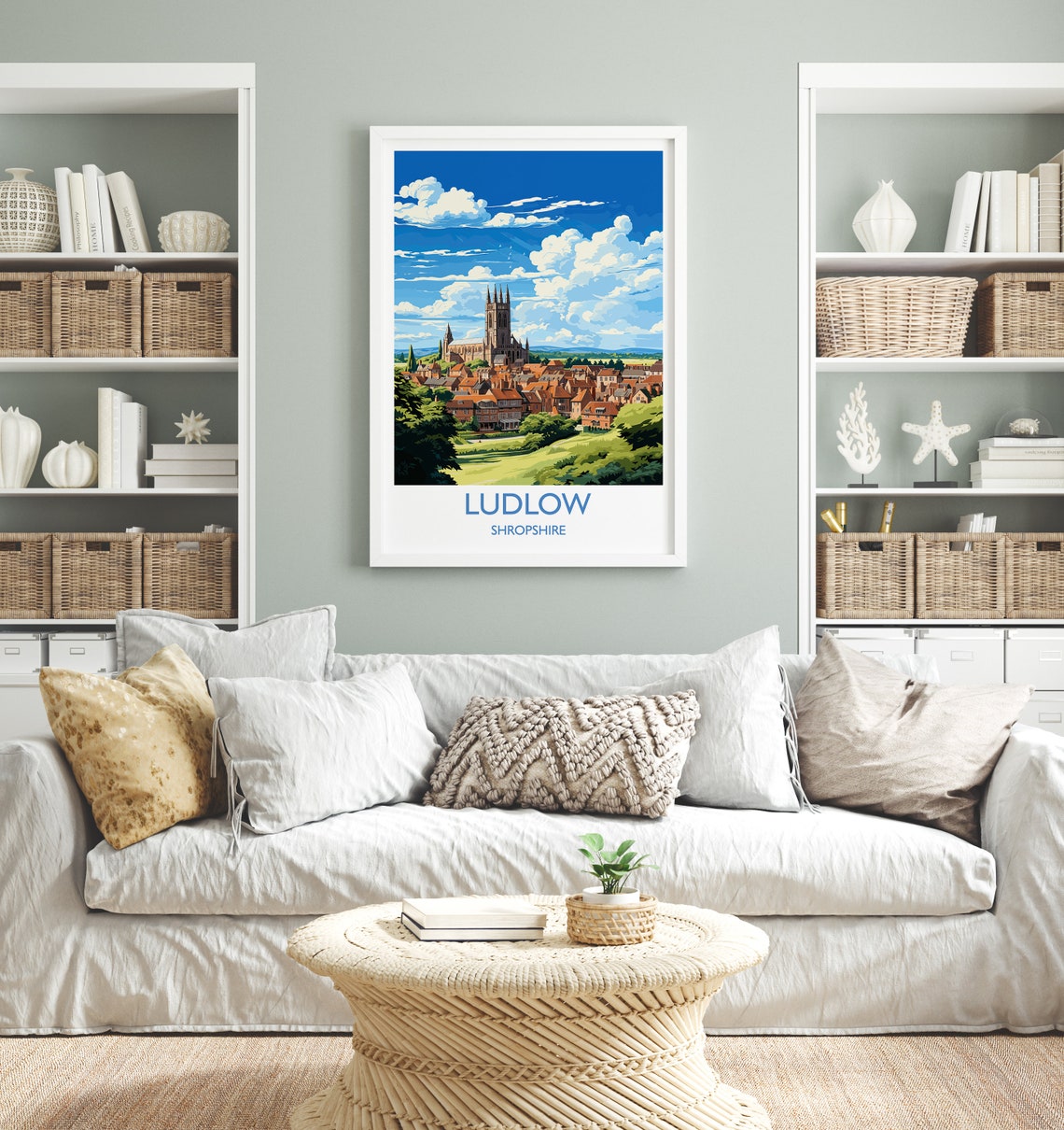 Ludlow Shropshire Historic Church Tower Rooftops Vintage Poster - Image 4