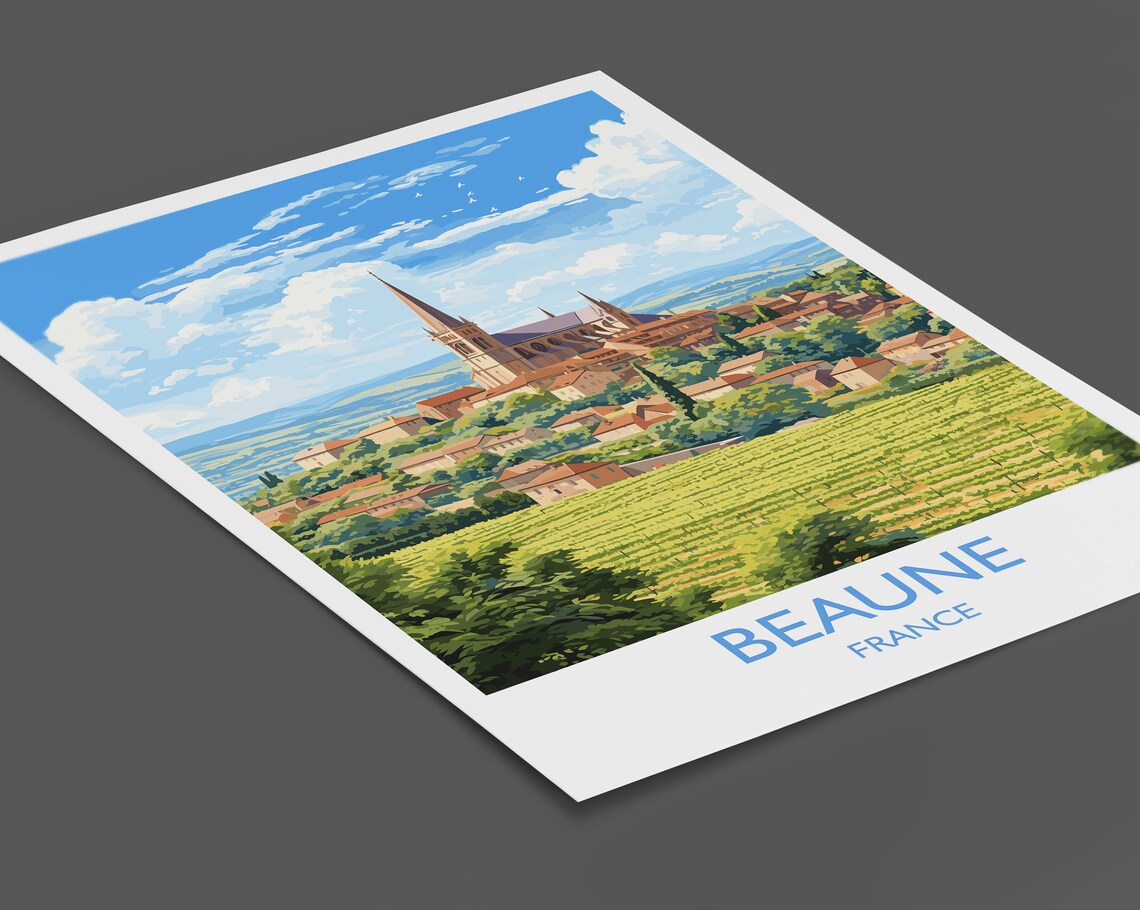 Beaune France Vineyard Village Church Spire Burgundy Wine Poster - Image 2