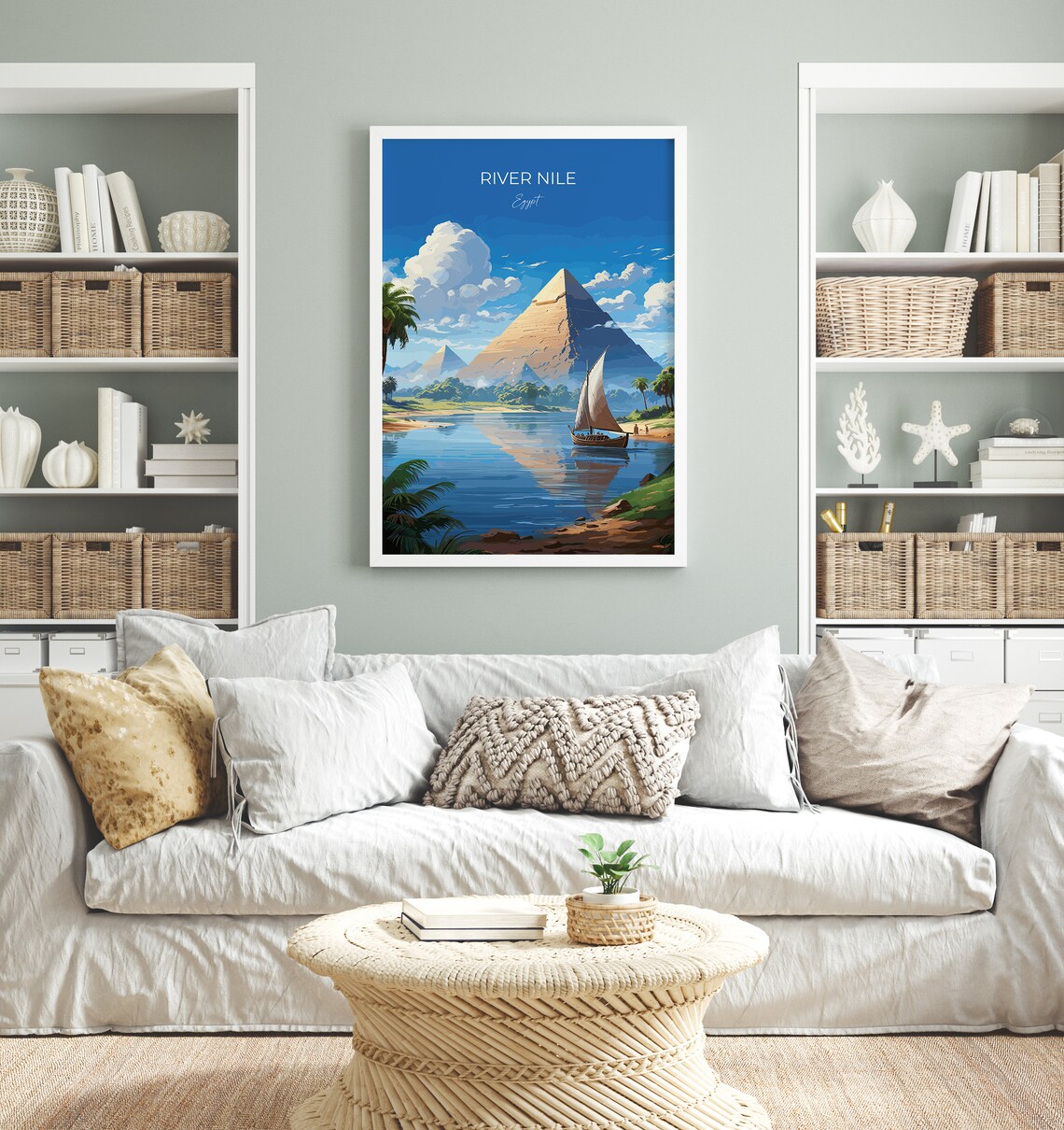 River Nile Egypt Pyramids Of Giza Felucca Sailboat Travel Poster - Image 2