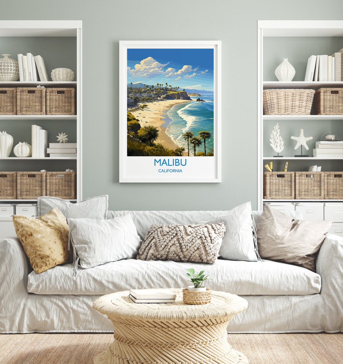 Malibu California Sandy Beach Palm Trees Surf Coast Travel Poster - Image 4