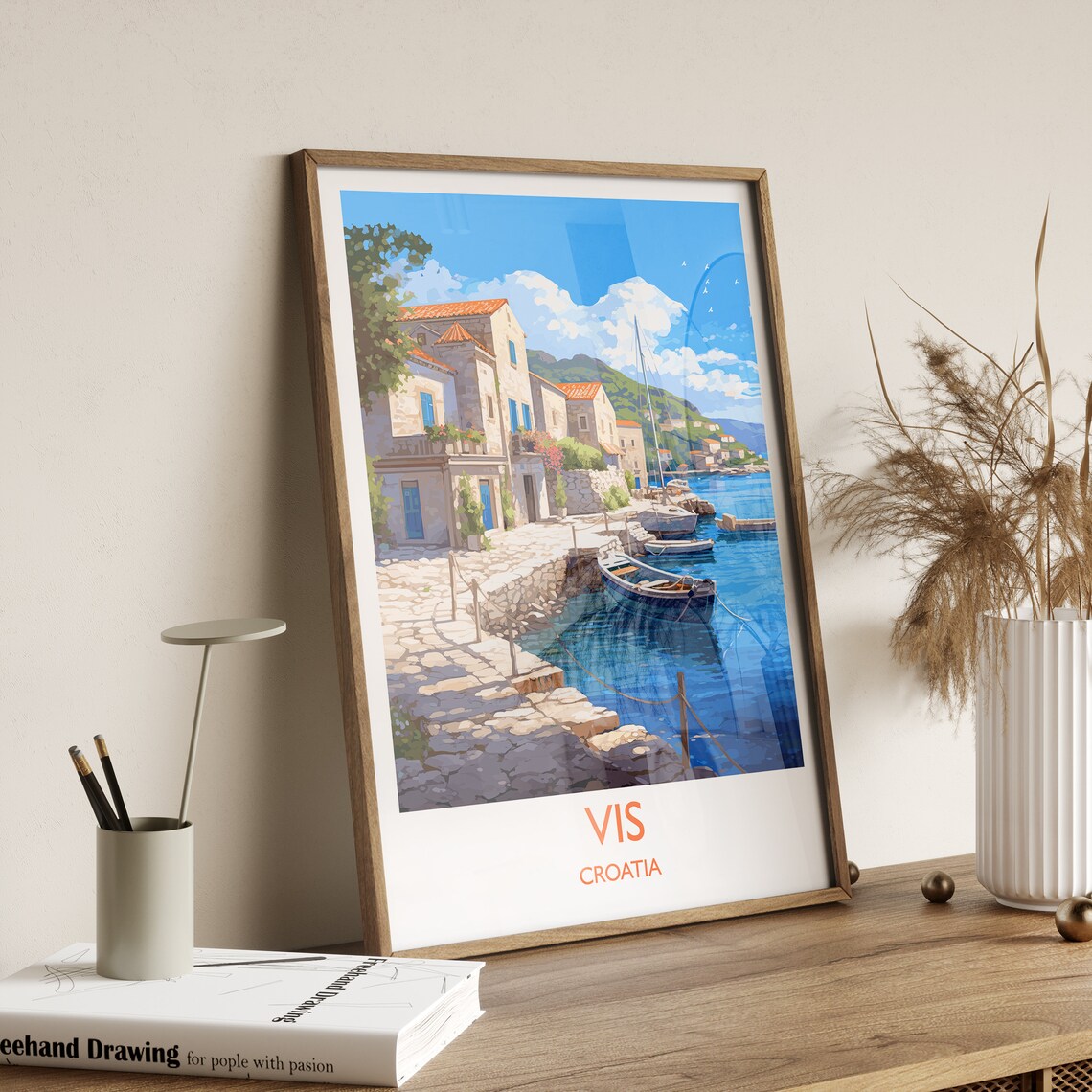 Vis Croatia Adriatic Stone Waterfront Boats View Travel Poster - Image 3