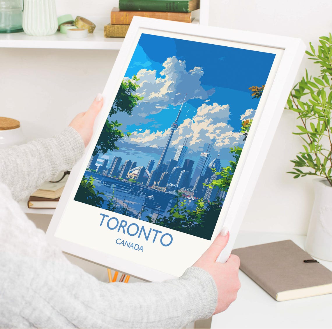 Toronto Canada CN Tower Downtown Skyline Clouds Vintage Travel Poster - Image 3