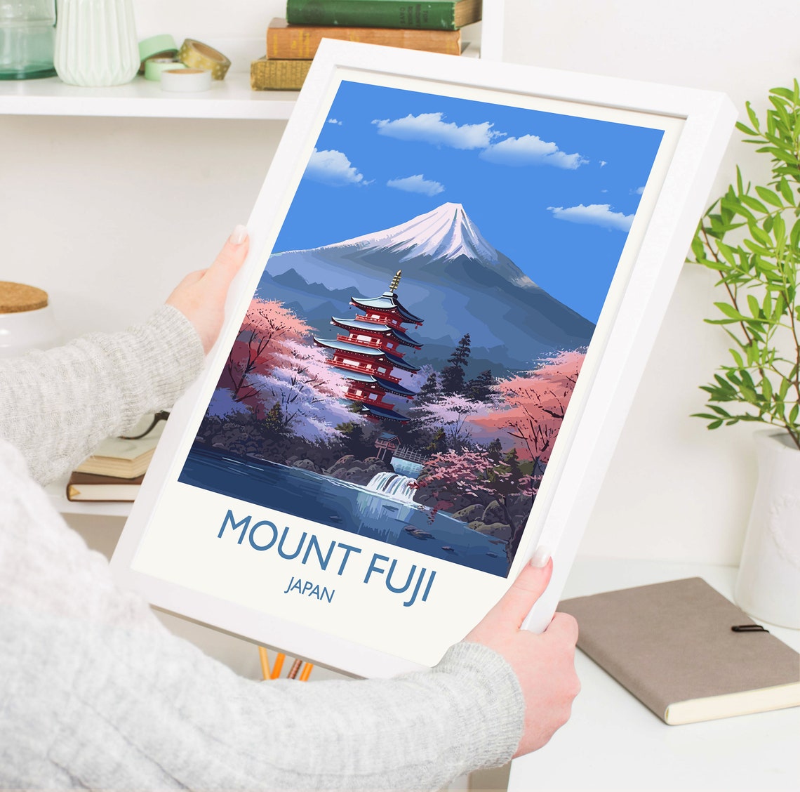 Mount Fuji Japan Red Pagoda Cherry Blossom Spring Travel Poster - Image 5