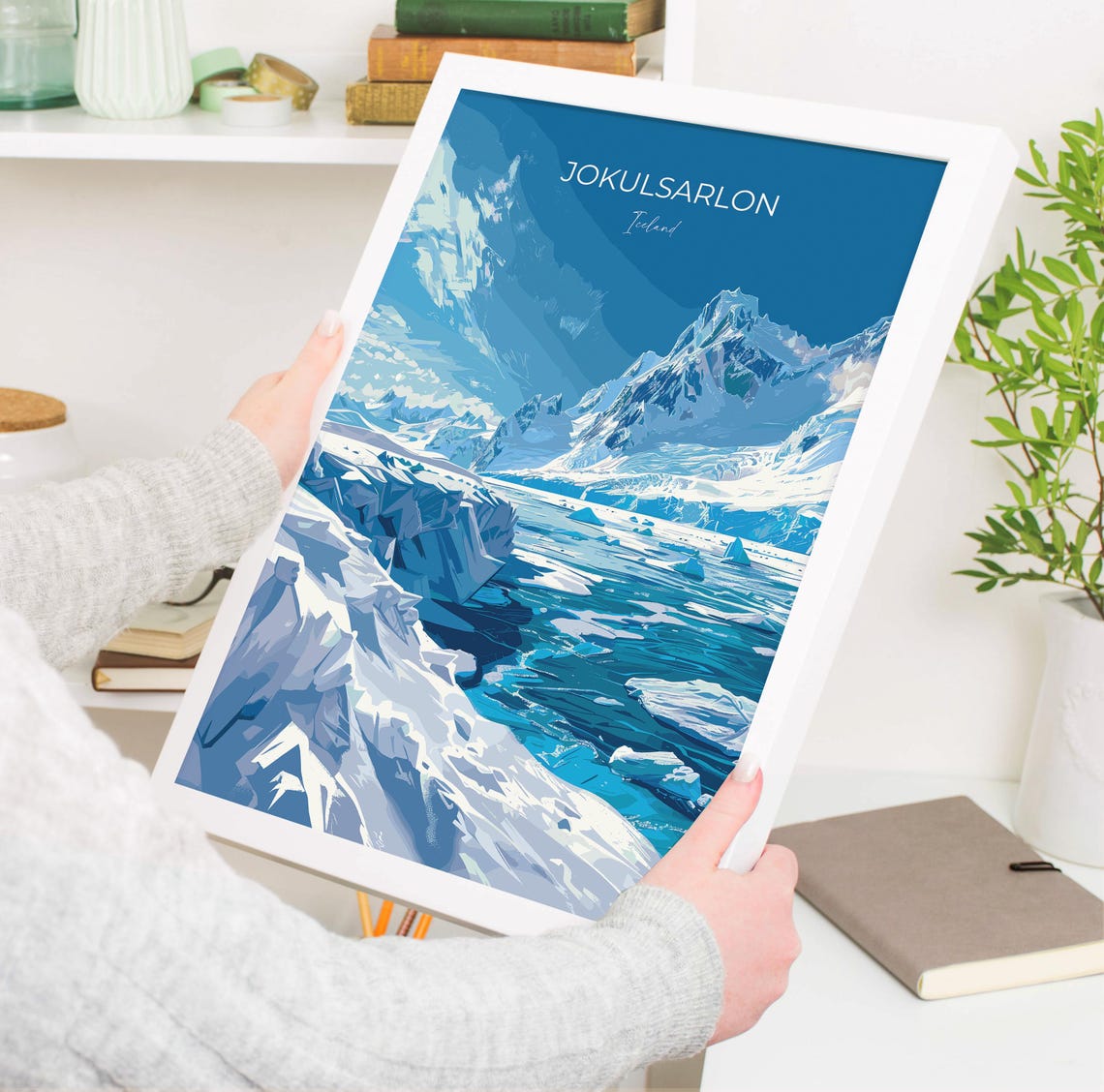 Jokulsarlon Iceland Glacier Lagoon Modern Blue Travel Poster - Image 3