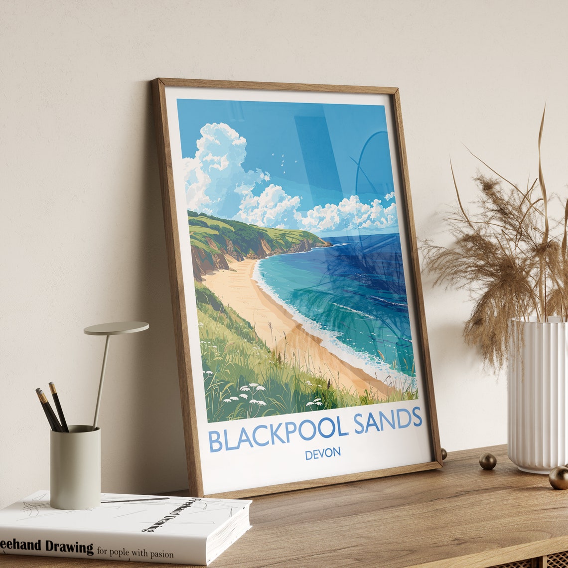 Blackpool Sands Devon Turquoise Cove Green Cliffs Beach Poster - Image 2