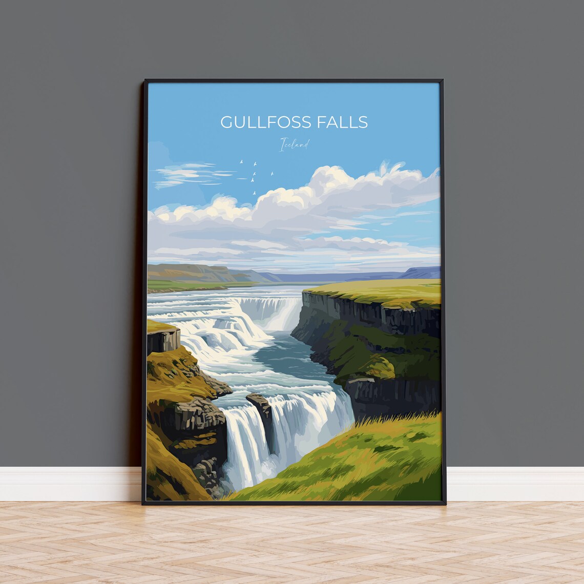 Gullfoss Falls Travel Poster, Iceland Art Print