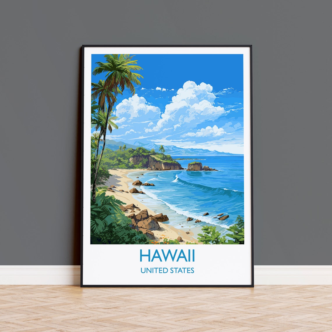Hawaii Surf Beach Palm Trees Island Coast Travel Poster Wall Decor