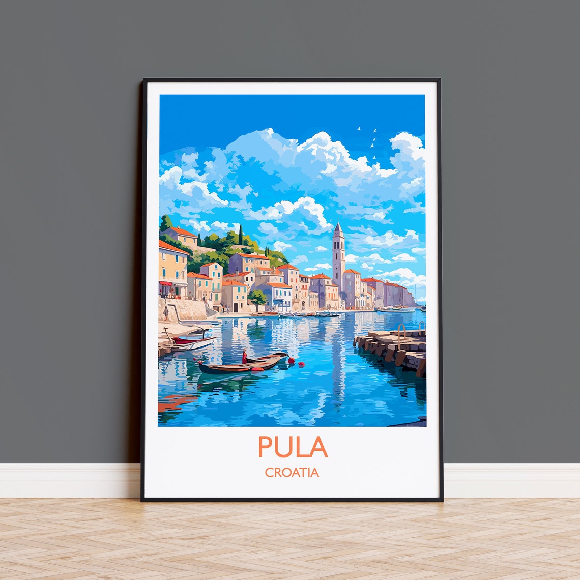 Pula Croatia Istrian Harbor Old Town Seafront View Travel Poster