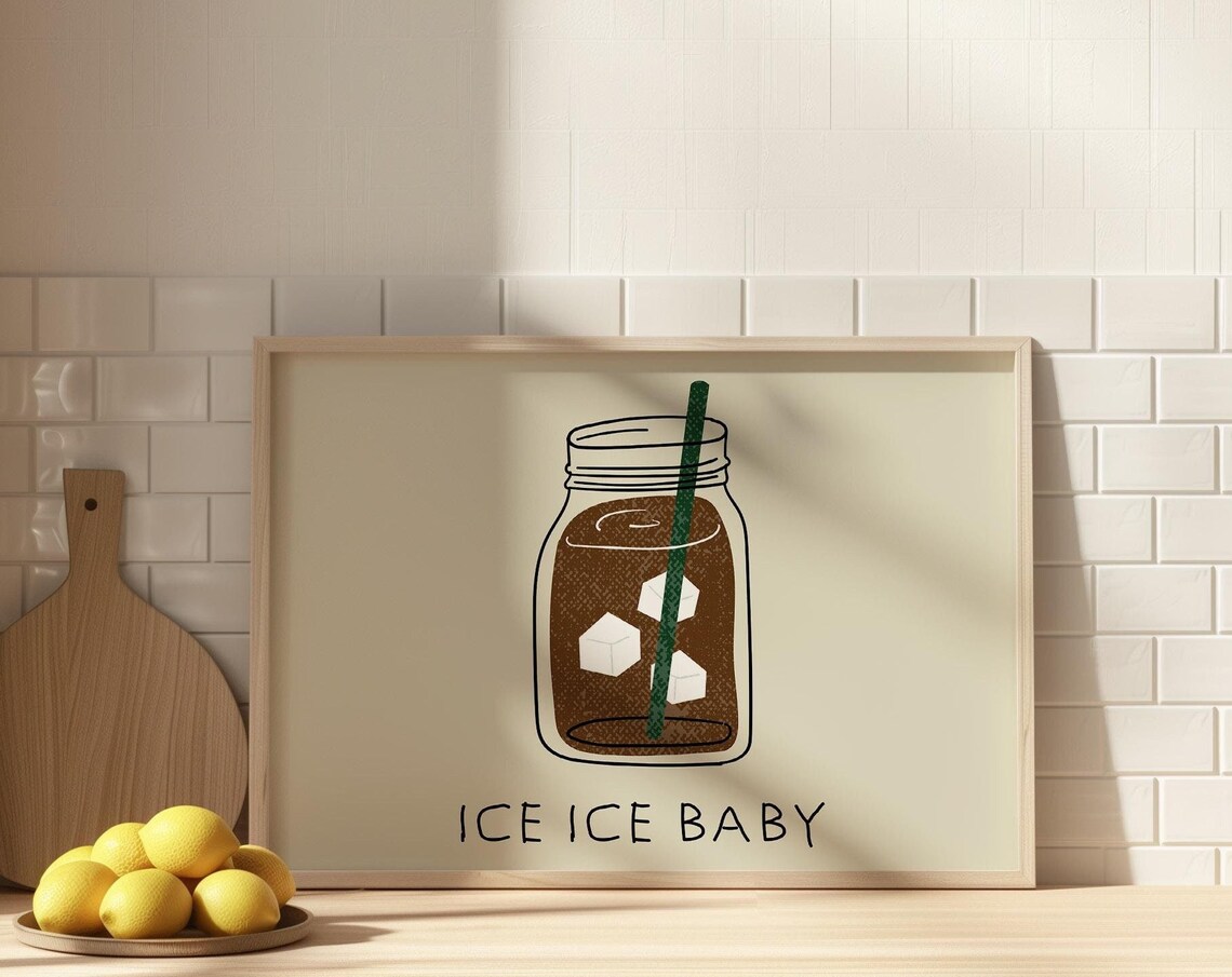Iced Coffee Retro Poster, Kitchen Wall Art