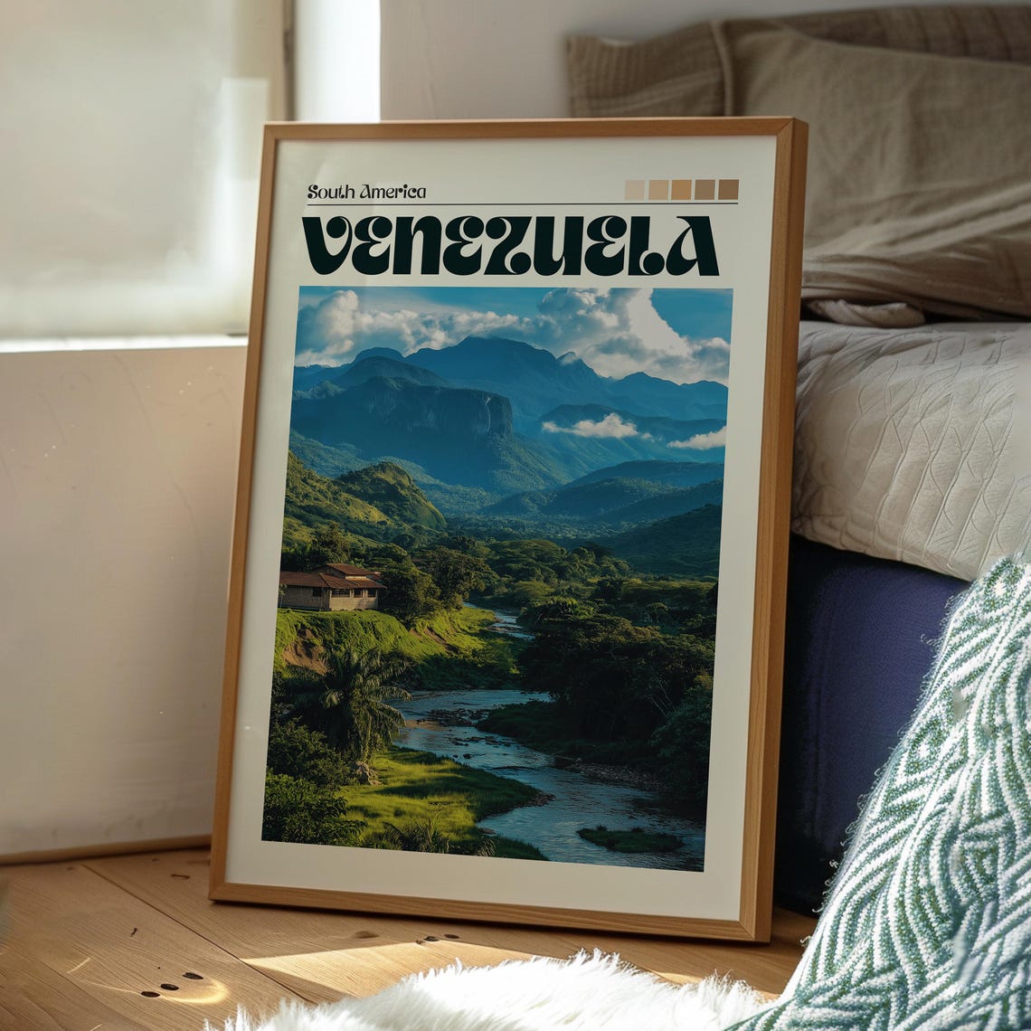 Venezuela South America River Valley Green Mountains View Art Poster - Image 3