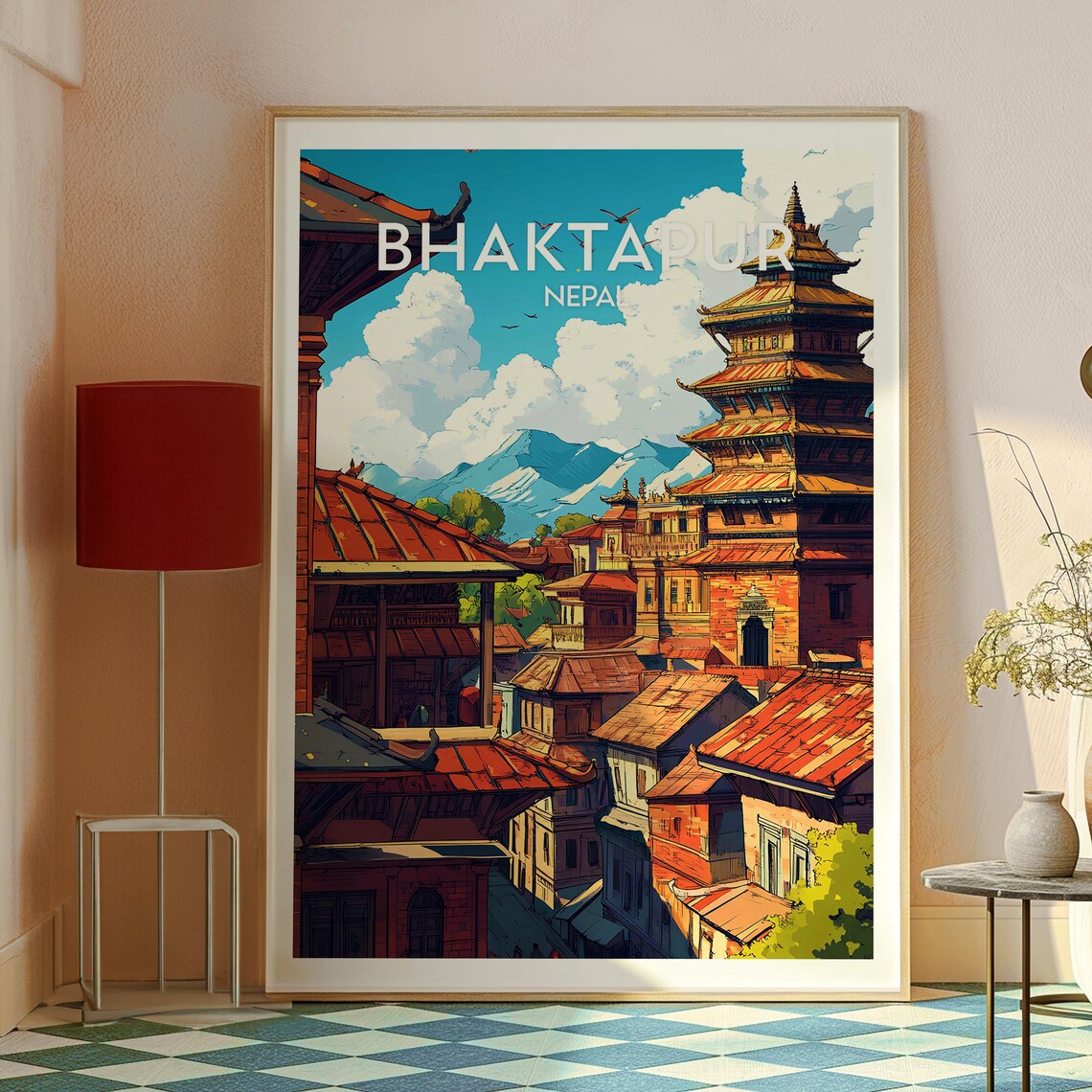 Bhaktapur Nepal Ancient Pagoda Temple Himalaya View Travel Poster - Image 2