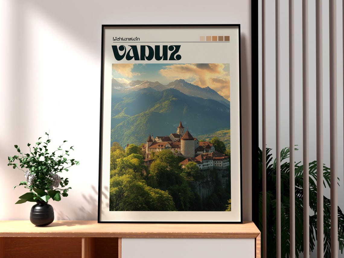 Vaduz Liechtenstein Hilltop Castle Alpine Mountains View Art Poster