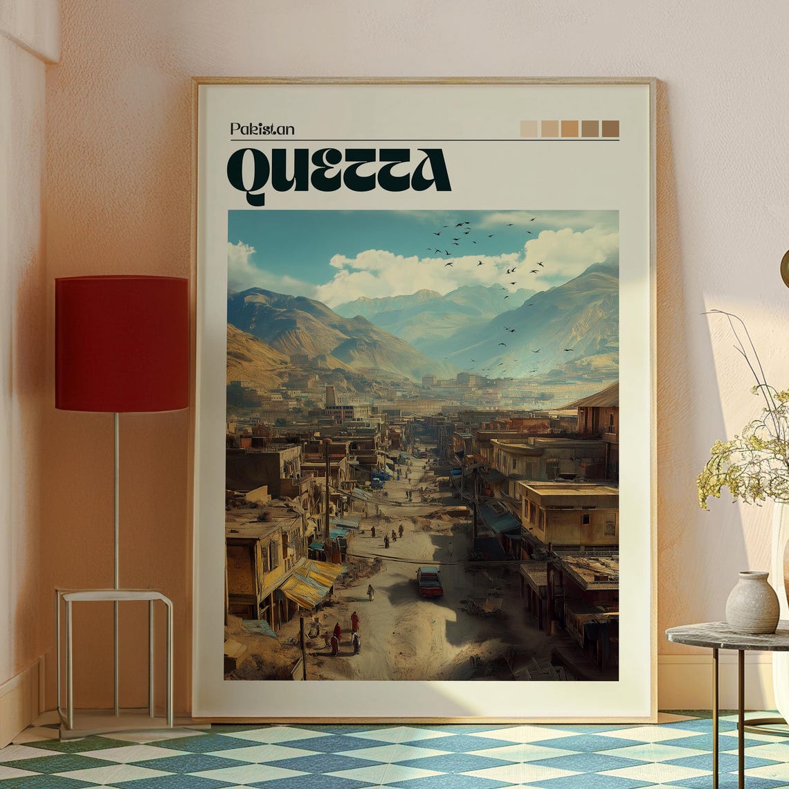 Quetta Pakistan Mountain Valley Town Street Retro Travel Poster - Image 2