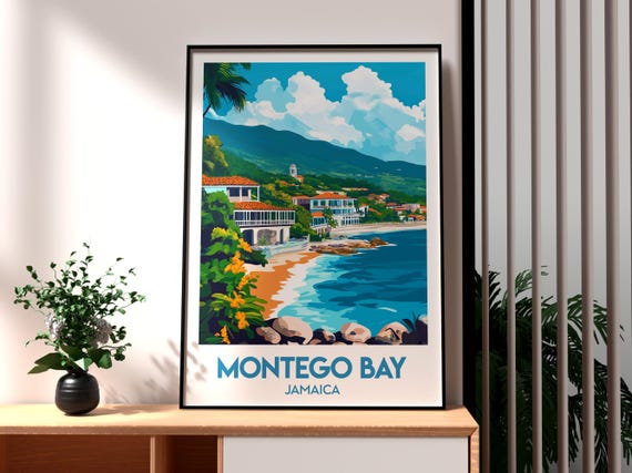 Montego Bay Print Caribbean Wall Art Jamaica Travel Poster Beach