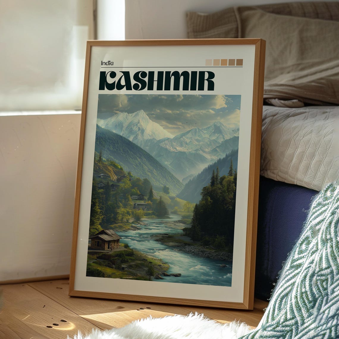 Kashmir India Vintage Travel Poster Mountain River Valley Decor - Image 3