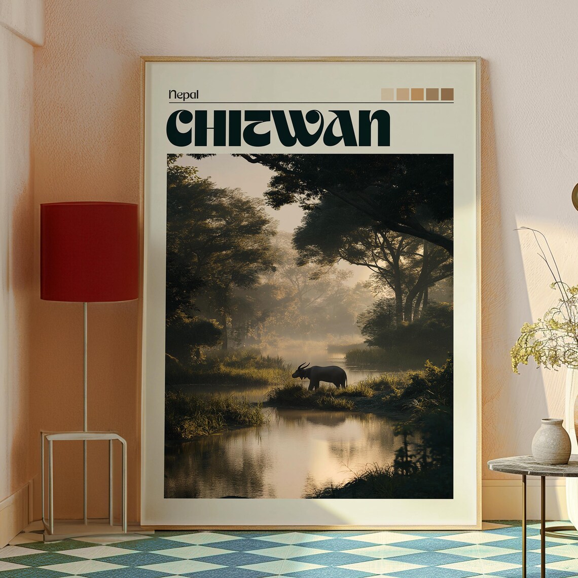 Chitwan Nepal Misty River Forest Wildlife Travel Photo Poster - Image 2