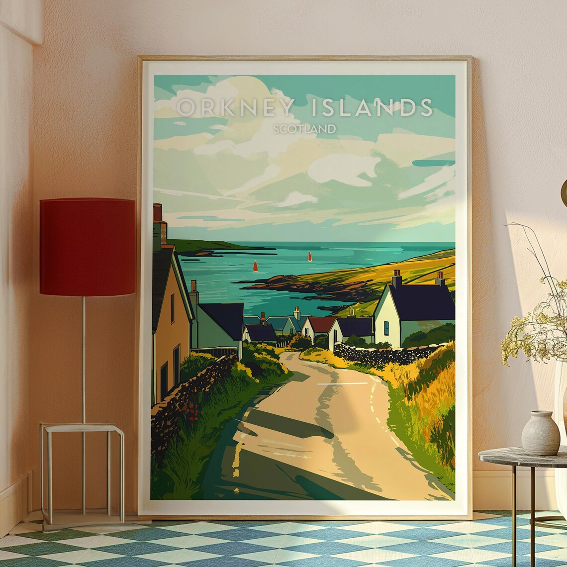 Orkney Islands Scotland Coastal Road Cottages Sailboats Travel Poster - Image 2