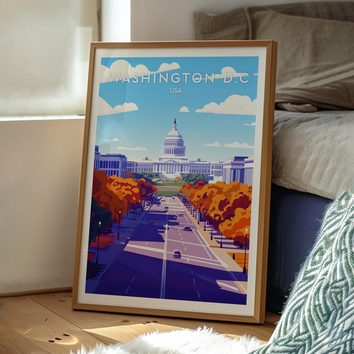 Washington DC Retro Travel Poster US Capitol Autumn Avenue Art - Image 3