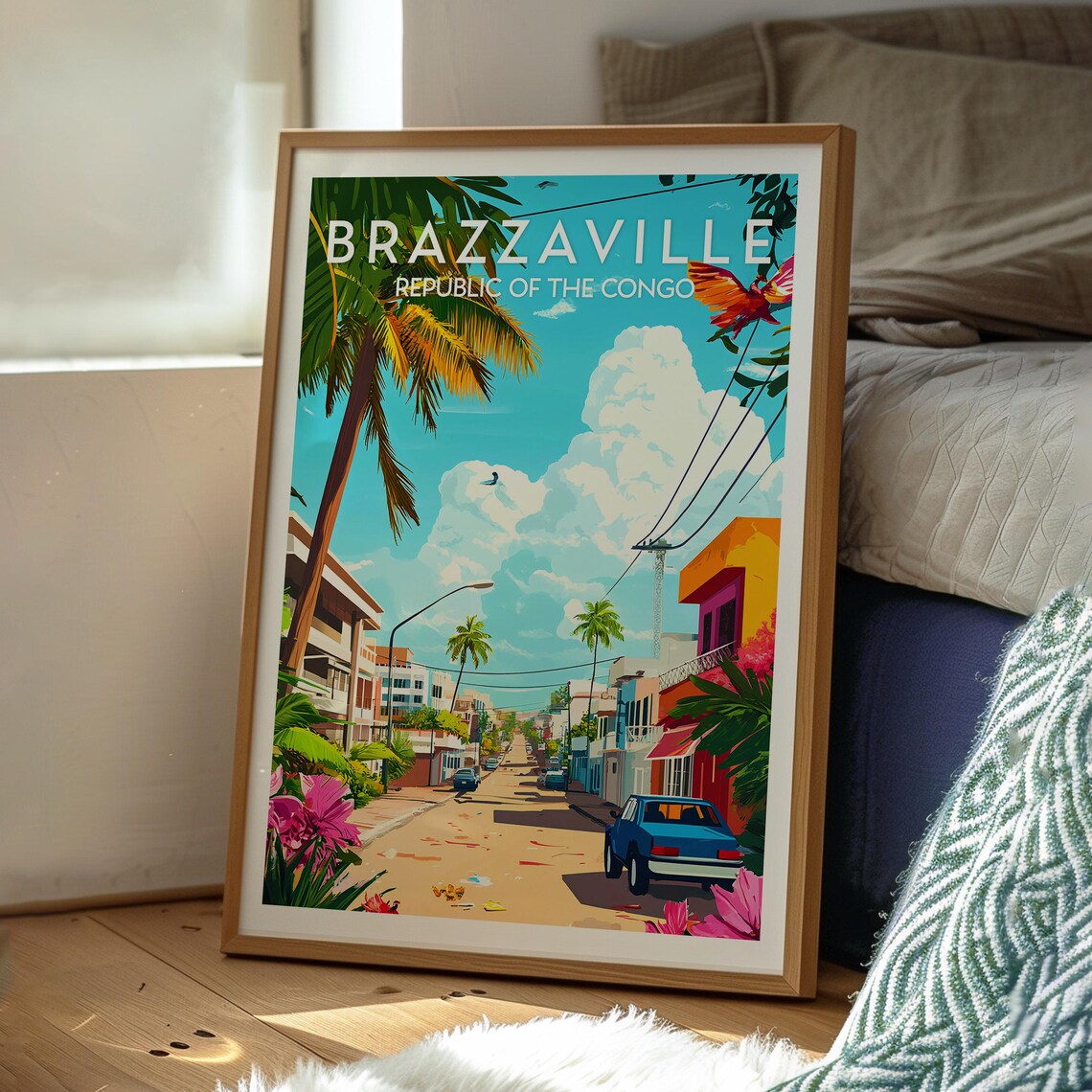 Brazzaville Republic of the Congo Tropical Street Palms Travel Poster - Image 3