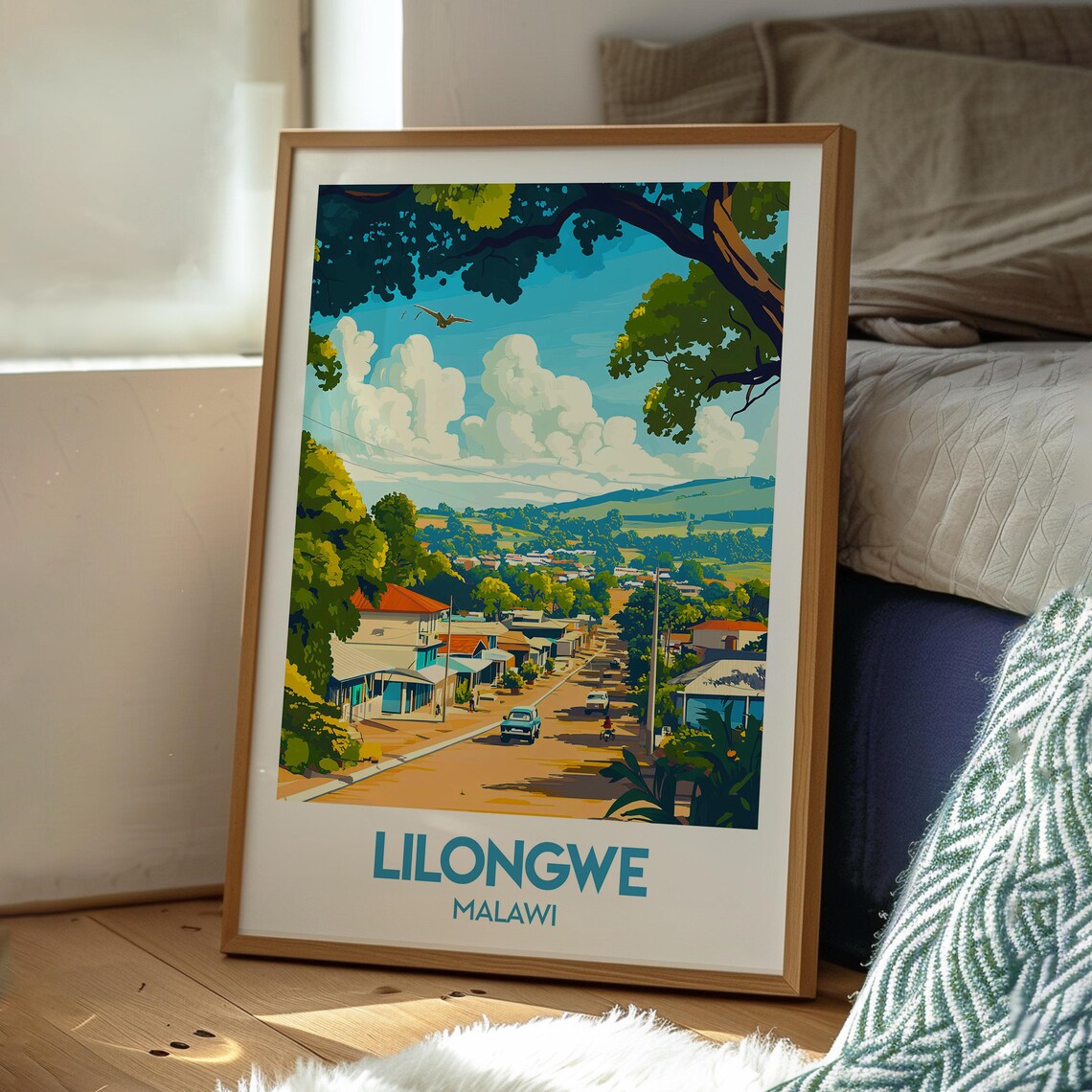 Lilongwe Malawi African Town Street Green Hills Travel Poster - Image 3