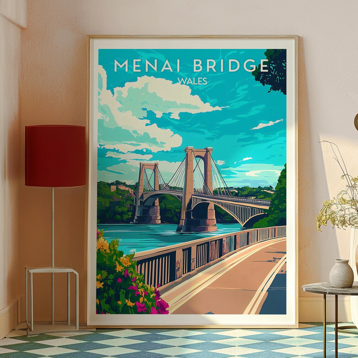 Menai Bridge Wales Suspension Bridge Over Water Travel Poster Art - Image 2