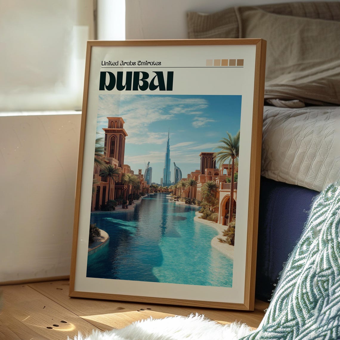 Dubai UAE Waterfront Canal Burj Khalifa Skyline Travel Poster - Image 3