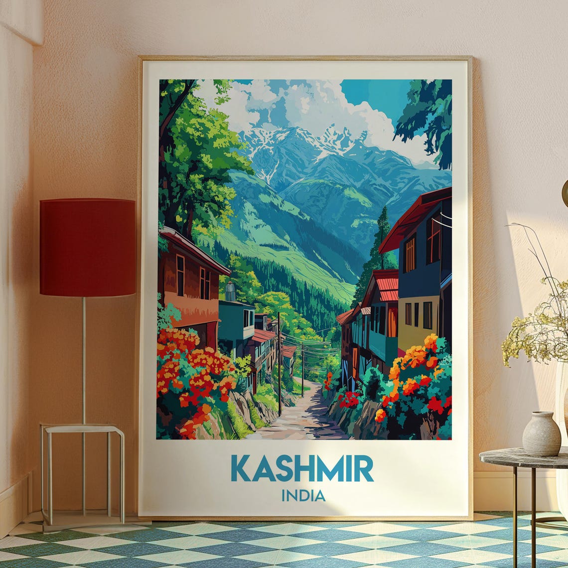 Kashmir India Travel Poster Himalayan Mountain Village Decor - Image 2