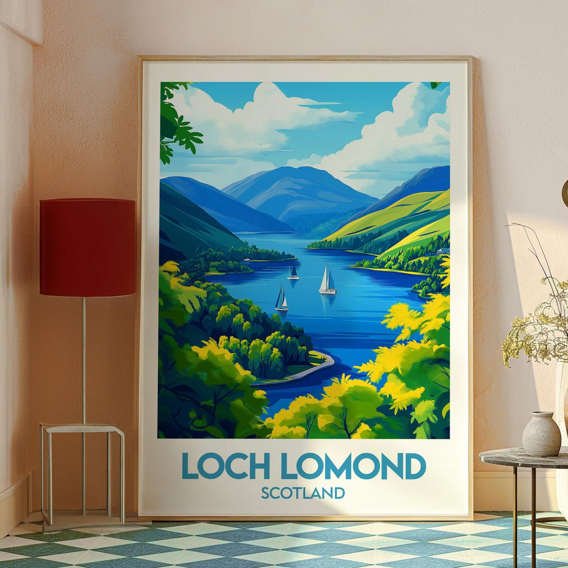Loch Lomond Scotland Sailing Boats Hillside Lake Scene Poster - Image 2