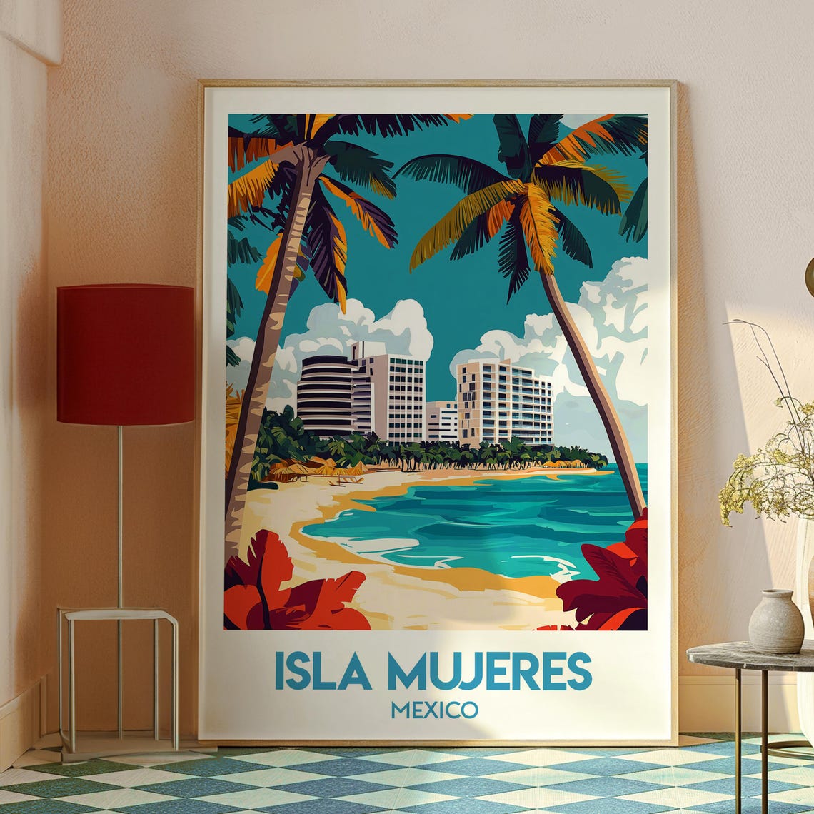 Isla Mujeres Mexico Tropical Beach Resort Palm Tree Travel Poster - Image 2