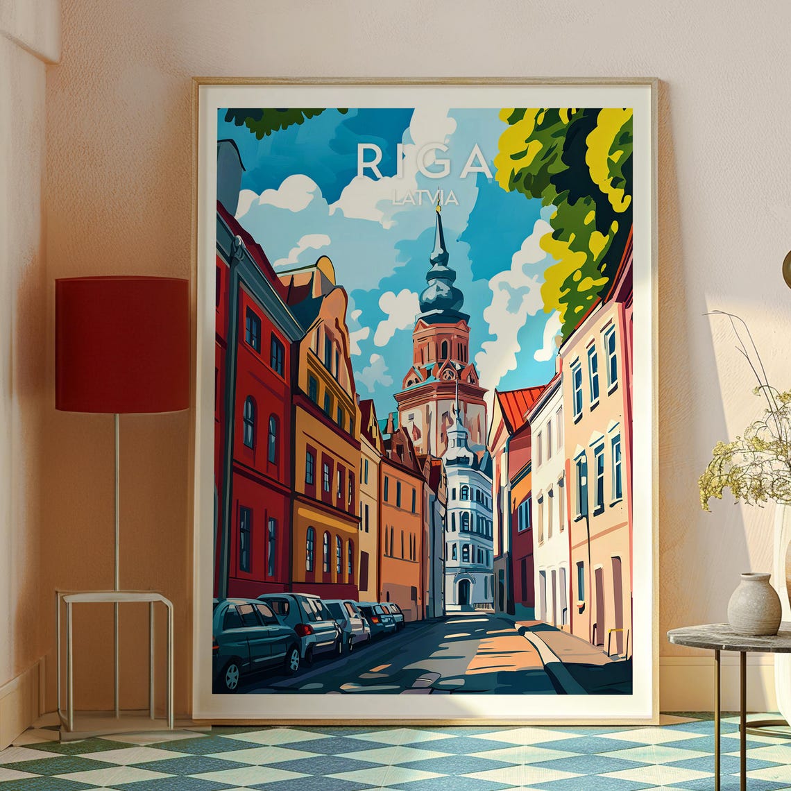 Riga Latvia Colorful Old Town Spire Baltic Art Travel Poster - Image 2