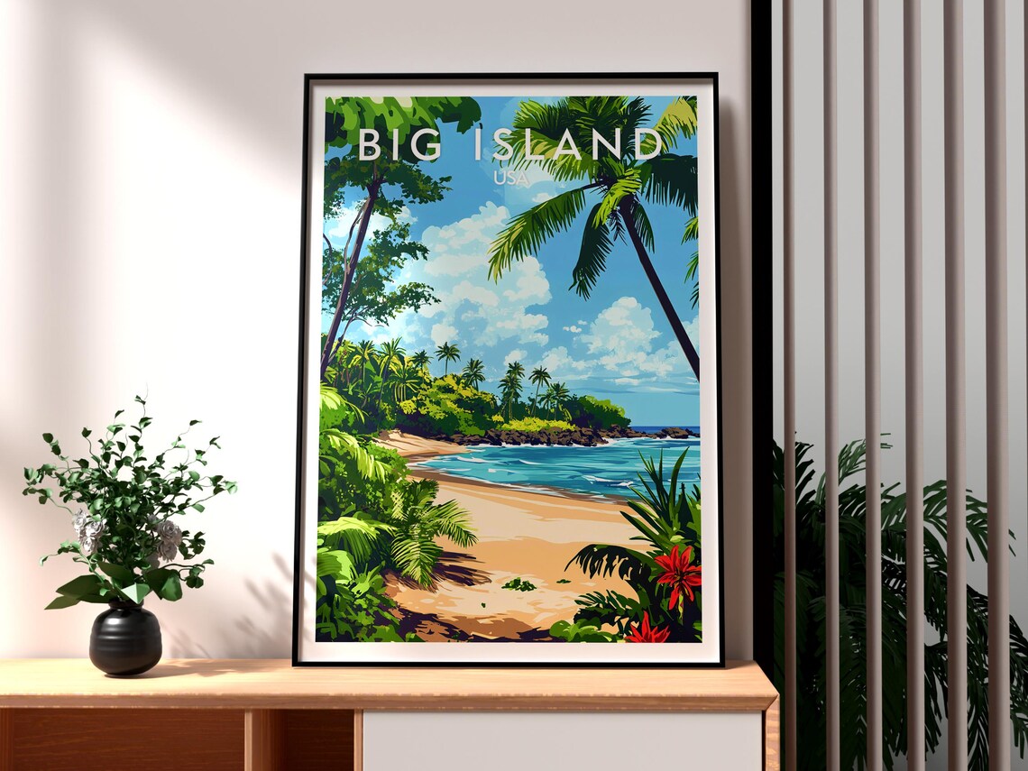 Big Island USA Hawaii Tropical Beach Palm Trees Travel Poster