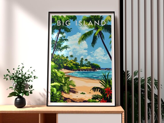 Big Island USA Hawaii Tropical Beach Palm Trees Travel Poster