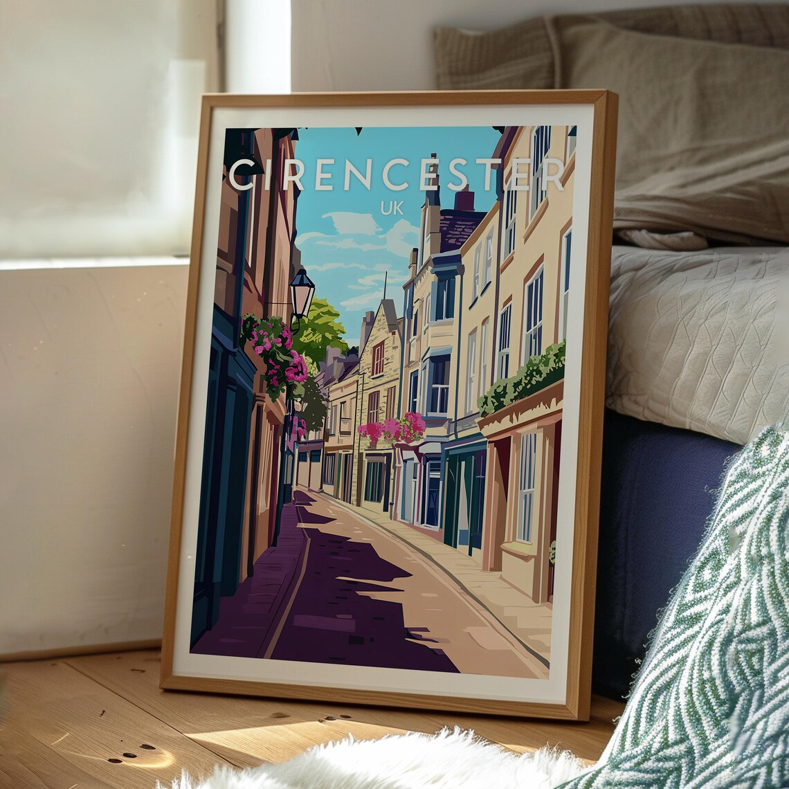 Cirencester UK Charming Cotswolds Market Town Street Flowers Poster