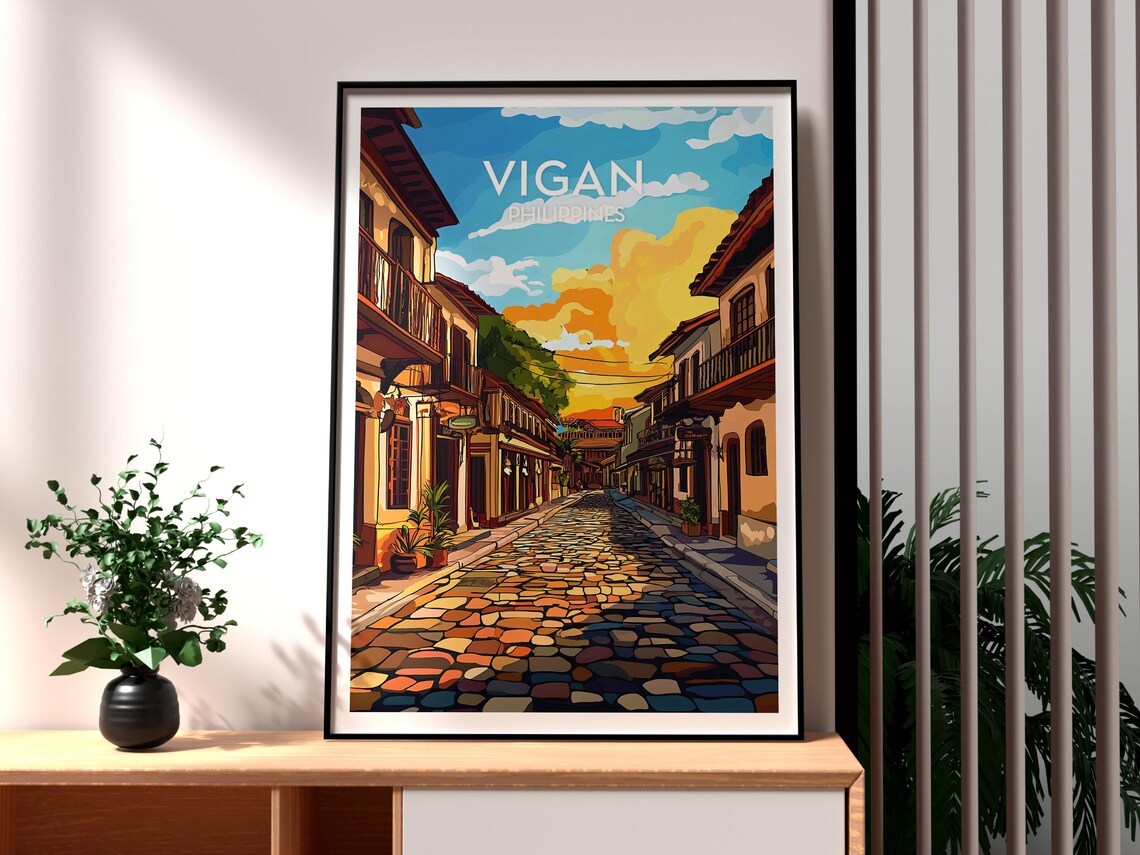 Vigan Philippines Historic Cobblestone Street Vintage Travel Poster