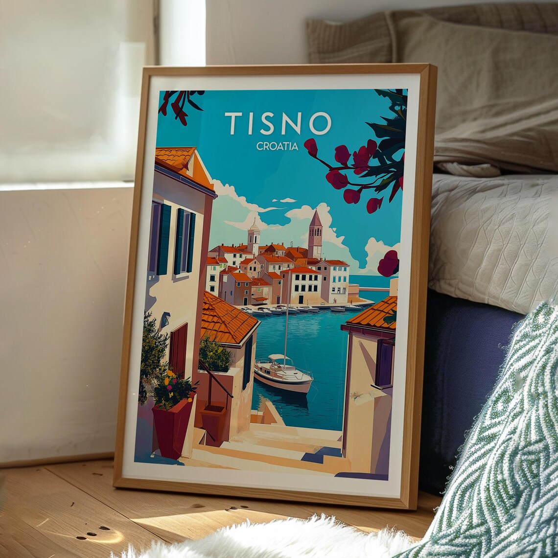 Tisno Croatia Adriatic Harbor Town Red Roof Boats Travel Poster - Image 3