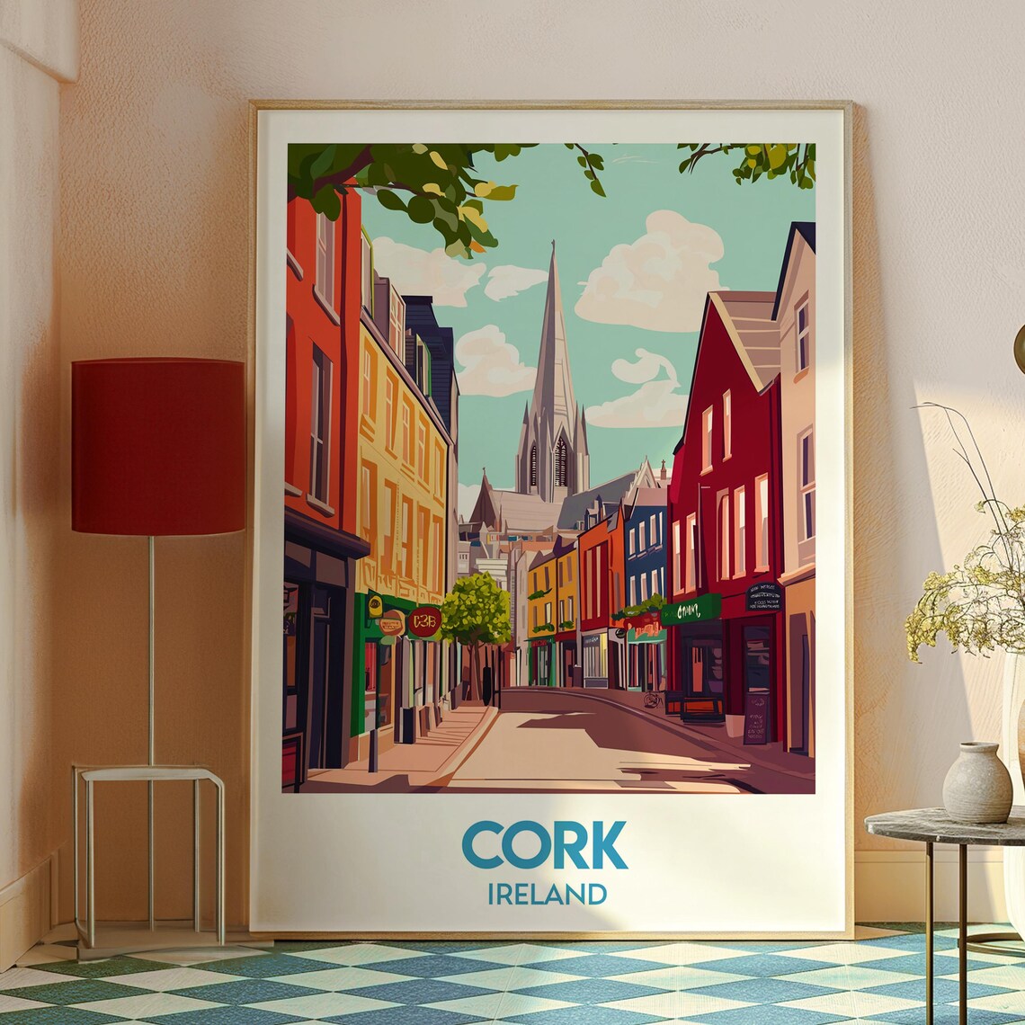 Cork Ireland Colorful Street Church Spire City Travel Art Poster - Image 2