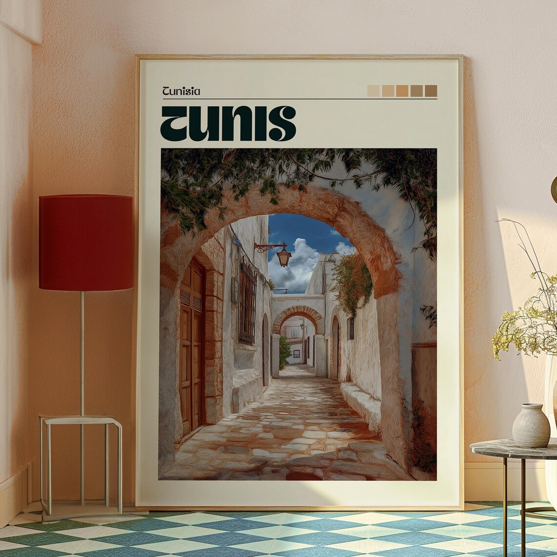 Tunis Tunisia Medina Stone Arch Alley Whitewash Travel Poster - Image 2
