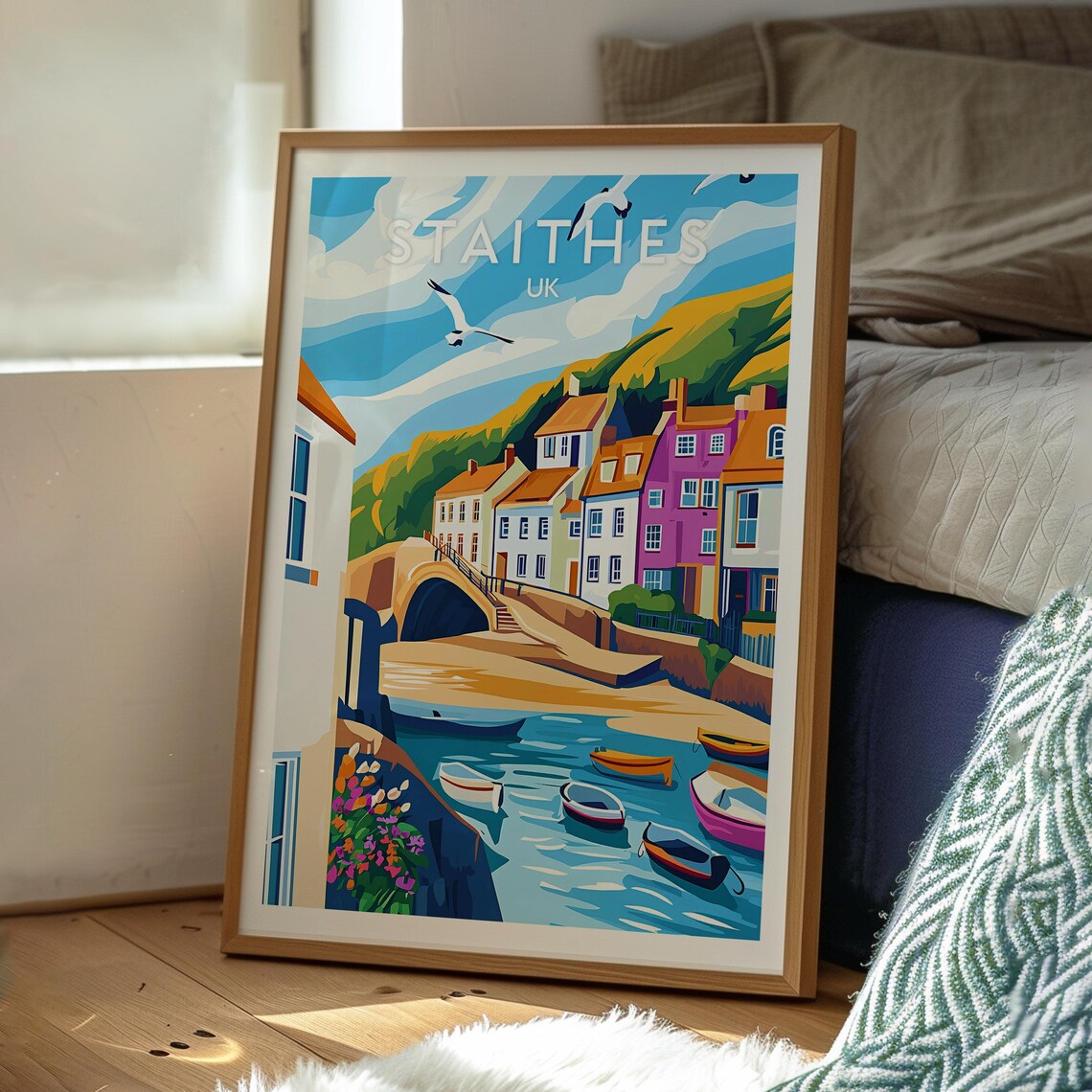 Staithes UK Yorkshire Fishing Village Harbor Boats Retro Poster - Image 3