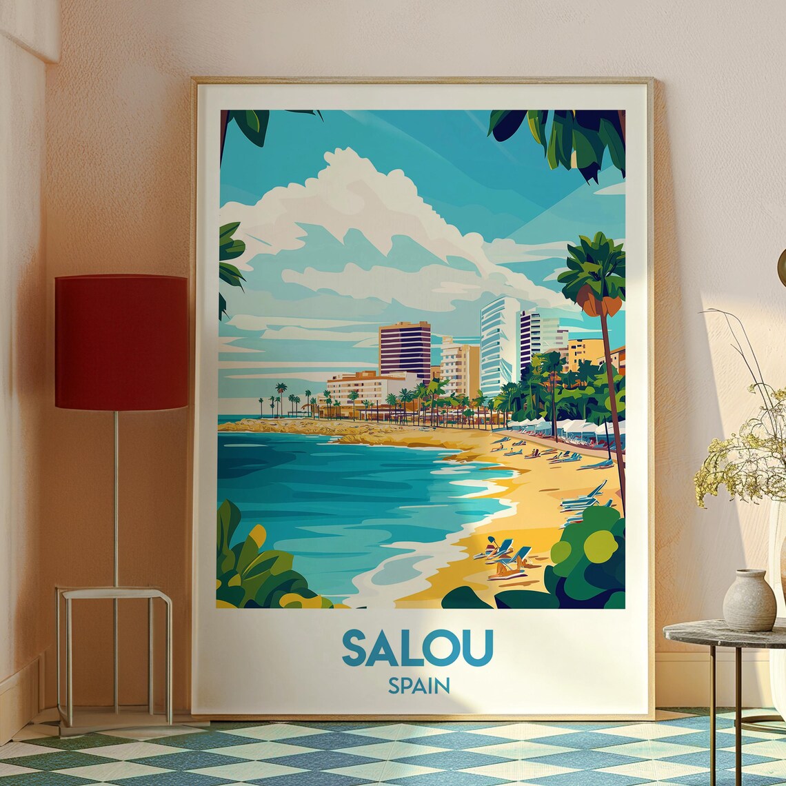Salou Spain Costa Dorada Beach Hotels Palm Trees Travel Poster - Image 2